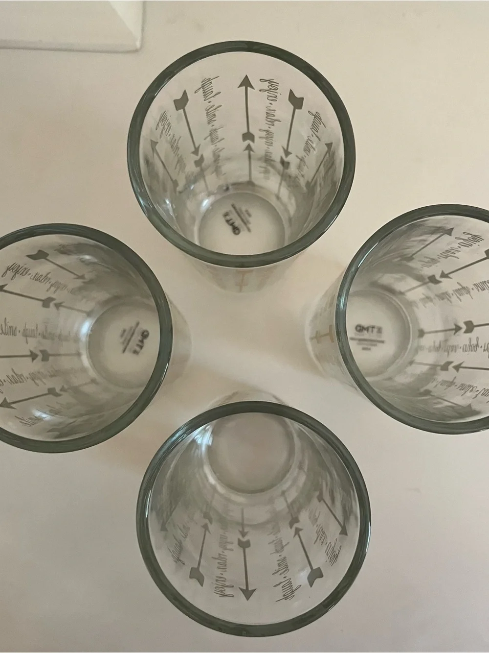 Vtg TMD HOLDINGS Gold Arrows High Ball Glasses Set Of 4 Smile Laugh, Enjoy Relax